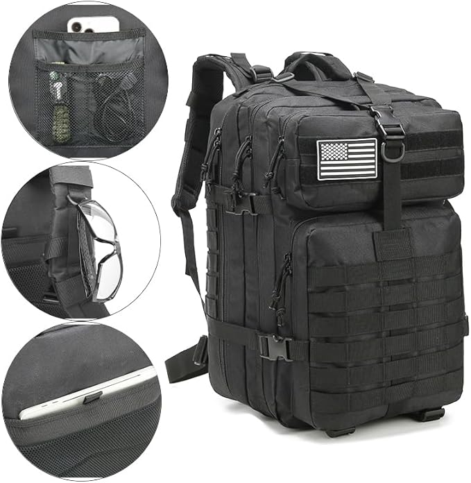 Tactical Backpack for Men 45L Military Gym Backpacks Large 3-Day Assault Pack Bug Out Bag MOLLE Daypack for Rucking Fishing Camping (Red)