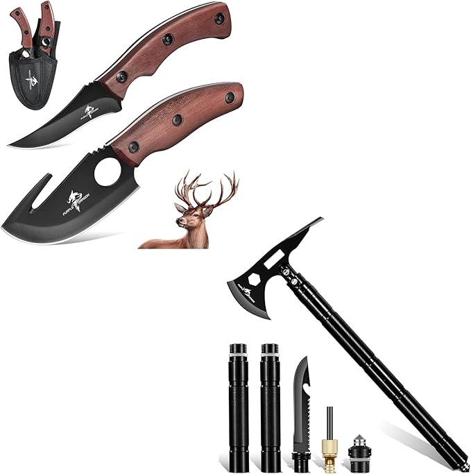 Purple Dragon Fixed Blade Outdoor Knives Set Bundle with a Multi-Tool Camping Axe with Pick High Carbon Steel Specialist and Precision Knife Field Utility Kit Christmas Gifts for Men