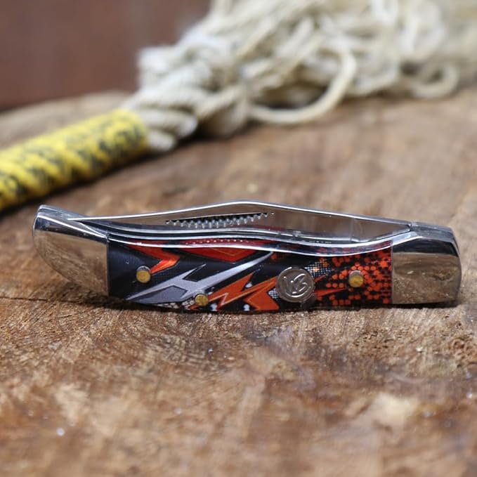 WHISKEY BENT HAT CO. Mini Hunter Folding Pocket Knife 2.75 Closed Length 440C Stainless Steel Blade (Orange Crush)