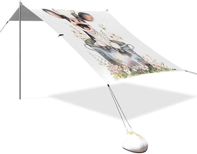 ALAZA Baby Cow Grass Beach Tent Sun Shelter UPF50+ Protection Beach Shade Canopy w/ 4 Sandbags for Outdoor Camping Fishing Backyard Fun Picnic 10x9 ft