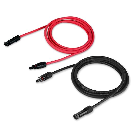 TEMCo Solar Panel Extension Cable 8 AWG 10 Ft Red + 10 Ft Black w/Staubli MC4 Connectors