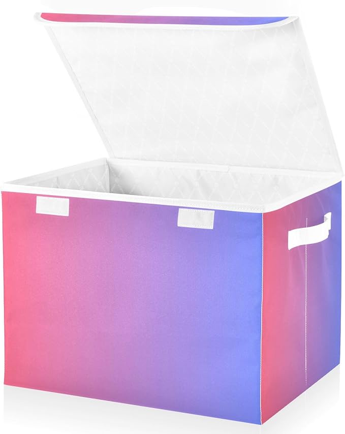Blue Red Gradient Storage Bin with Lid Collapsible Organizer Storage Large Stackable Storage for Dorm Room Office