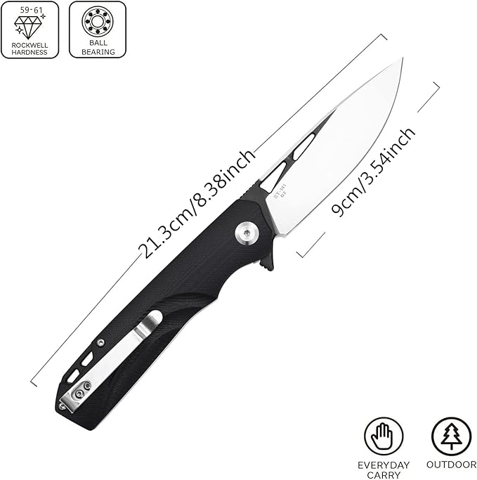 Sitivien ST141 Folding KnifeD2 Steel Blade G10 Handle Pocket Knife EDC Tool Knife for Survival Hiking Camping Fishing(Black)