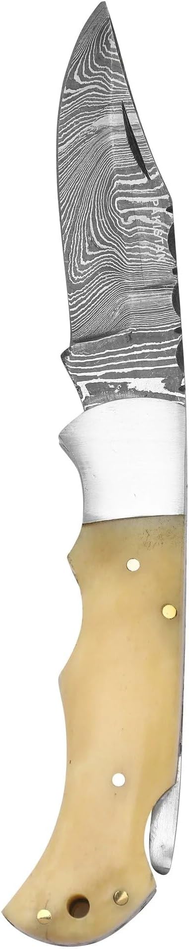 Folding Knife Damascus blade and bone handle/Handfoegd Damascus Steel Blade Folding Knife With Leather Sheath