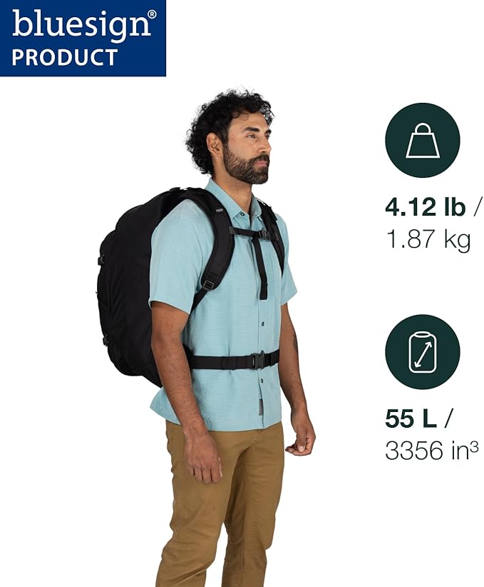 Osprey Farpoint 55L Men's Travel Backpack - Carry On Bag with Personal Item Sized Detachable Daypack Black