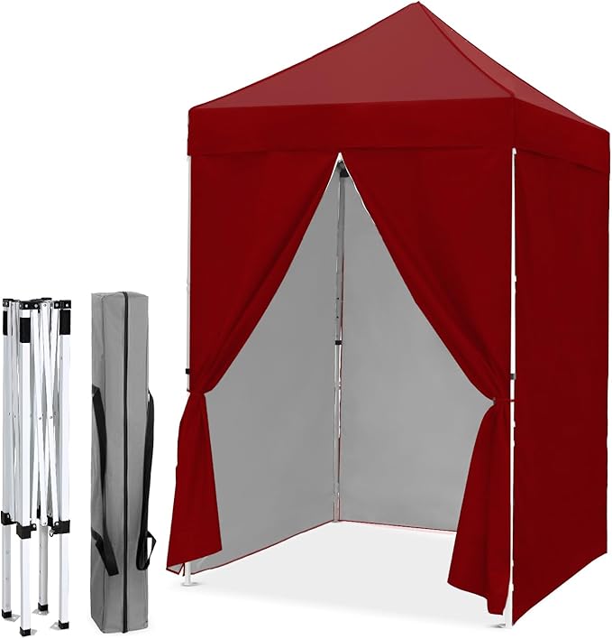 EAGLE PEAK 5x5 Instant Canopy with 4-Side Wall Panels Small Pop up Portable Canopy Tent with Carry Bag Light Weight Sun Shelter for Sports Camping and Beach Burgundy