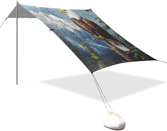 ALAZA Eagles on Tree Mountains Forest Beach Tent Sun Shelter Portable Canopy Sunshade for Outdoor Camping Picnics Backyard Fun 10x9 ft