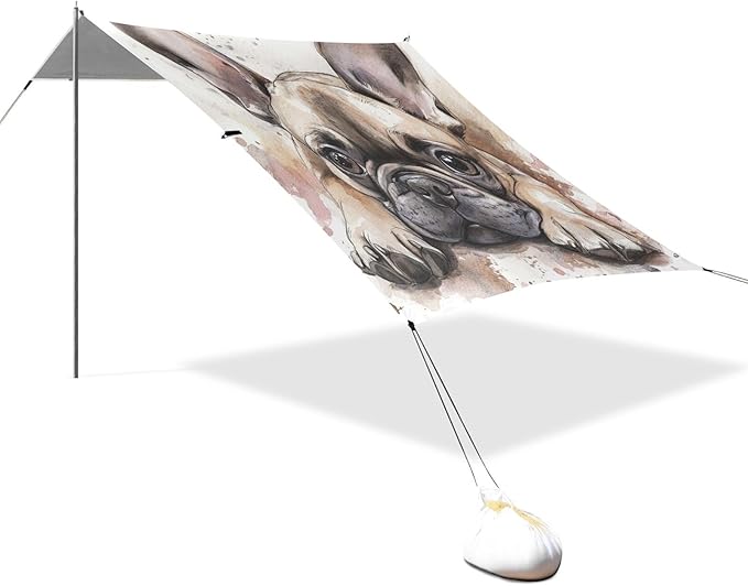ALAZA Watercolor French Bulldog Playing Beach Tent Sun Shelter Portable Canopy Sunshade for Outdoor Camping Picnics Backyard Fun 10x9 ft