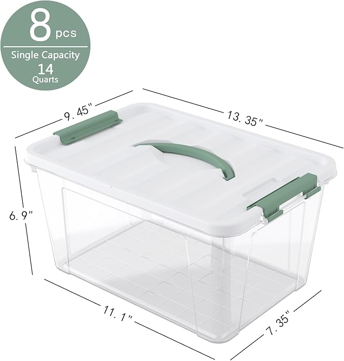 14 Qt Latching Storage Box Multipurpose Stackable Storage Container Tote for Home or Office Organization Clear (8 Pack)