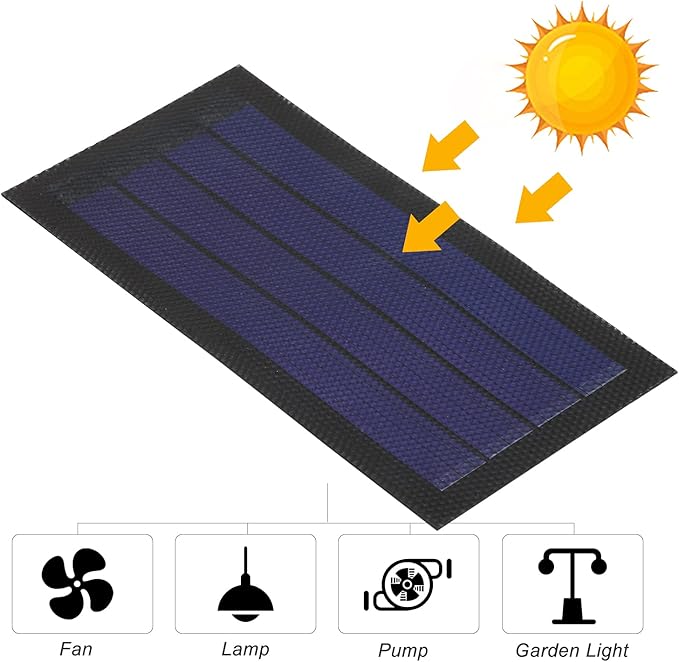 YUHOME 1W 6V Flexible Solar Panel Small Thin Amorphous Silicon Solar Cell DIY Waterproof Camping Portable Power Solar Panel Compatible for Light Fan Garden Pump Black
