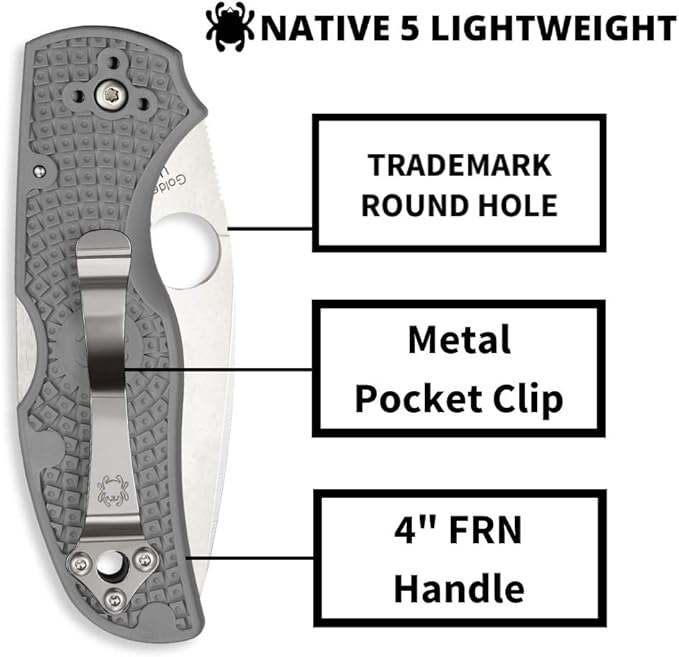 Spyderco Native 5 Signature Knife with 2.95 Maxamet Steel Blade and Gray FRN Handle - PlainEdge - C41PGY5