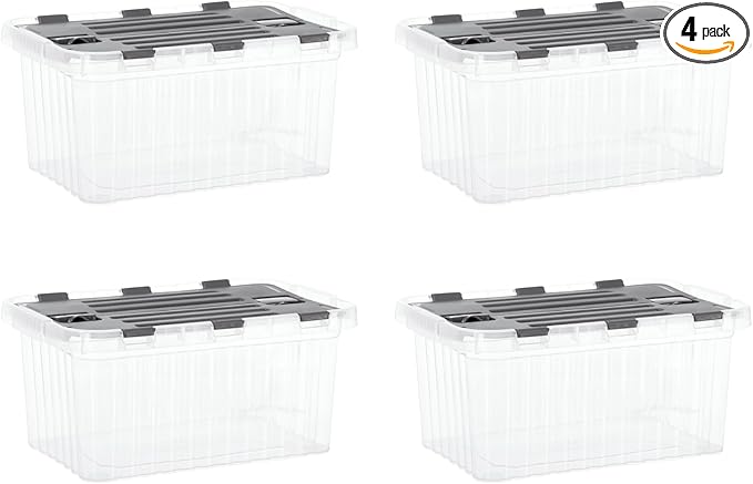 Superio Clear Storage Boxes with Hinged Lids 10.5 Quart Plastic Container Bins for Organizing Stackable Crates BPA Free Organizers