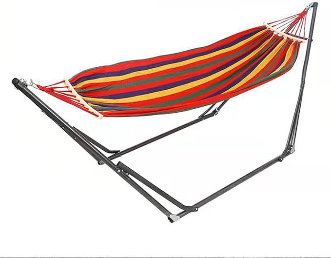 Double Hammock with Space Saving Steel Stand and Carrying Case Outdoor Patio Two Person Hammock Outside Garden Yard Outdoor Red