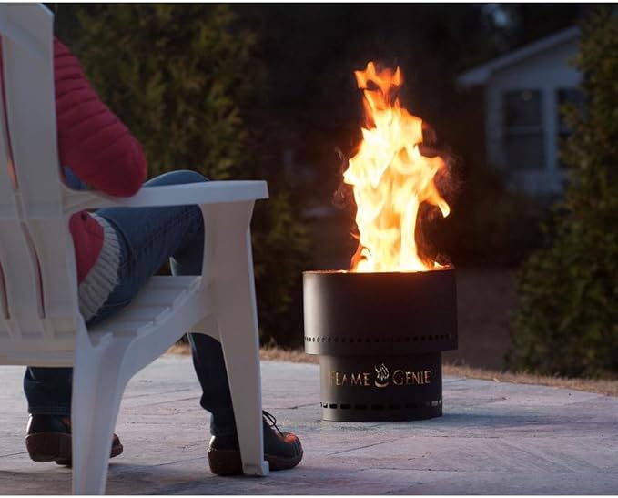 Flame Genie Portable Fire Pit - Smoke-Free Inferno Wood Pellet Fire Pit 19 Diameter Black FG-19 Smokeless Pit USA Made Black