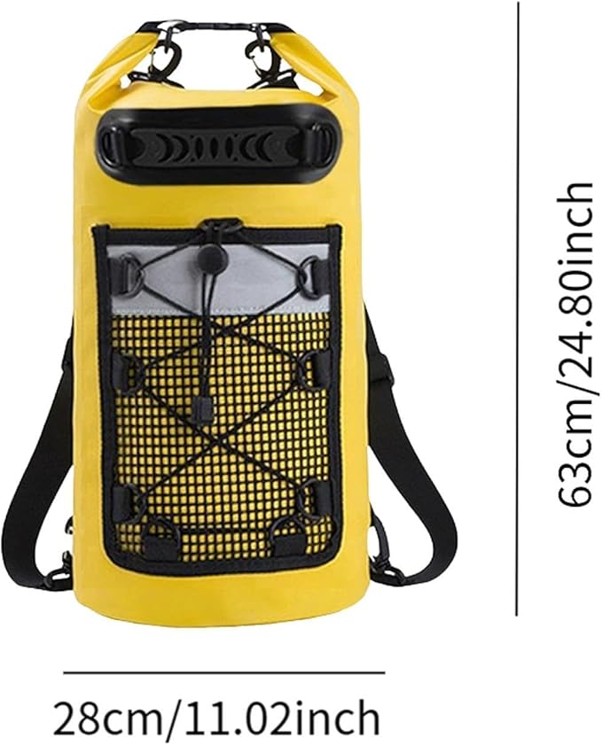Dry Bag Backpack Mesh Pocket Storage Bag Comfortable Large Capacity IPX6 Waterproof for Fishing Travel Beach Camping Yellow