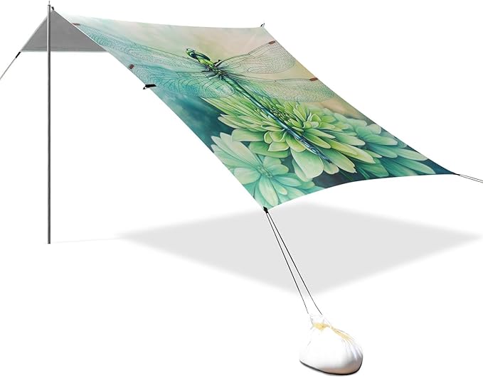 ALAZA Green Dragonfly Flowers Art Beach Tent Sun Shelter Portable Canopy Sunshade for Outdoor Camping Picnics Backyard Fun 10x9 ft