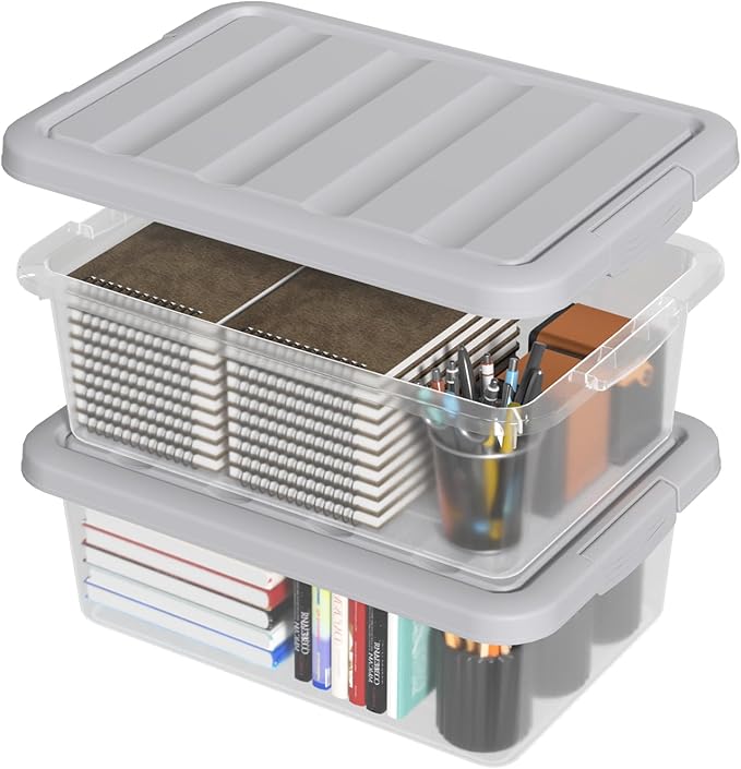 14 Quart 2-Pack Latching Box Clear Storage Box Heavy-Duty Organizing Containers for Closet and Office F