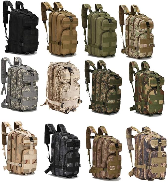 Outdoor Sports Pack Hiking Bag Tactical Rucksack Camo Knapsack Combat Camouflage Tactical Molle 25L 3P Backpack - Green