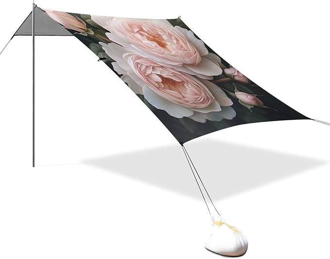 ALAZA Two Large Pale Pink Roses Beach Tent Sun Shelter Portable Canopy Sunshade for Outdoor Camping Picnics Backyard Fun 10x9 ft