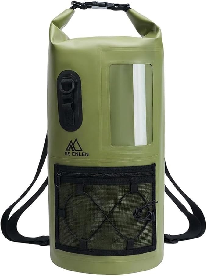 Waterproof Dry Bag 500D PVC Roll Top Dry Sack with 3 Carrying Ways Lightweight Waterproof Bag for Kayaking Swimming Boating Paddle Boarding Hiking Beach (Army Green 25L)