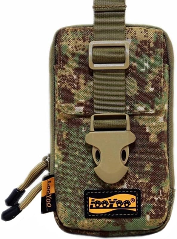 Looyoo/A148 Tactical Phone Pouch with Shoulder Strap EDC Utility Waist Pack Dual Layer Nylon Black and Khaki