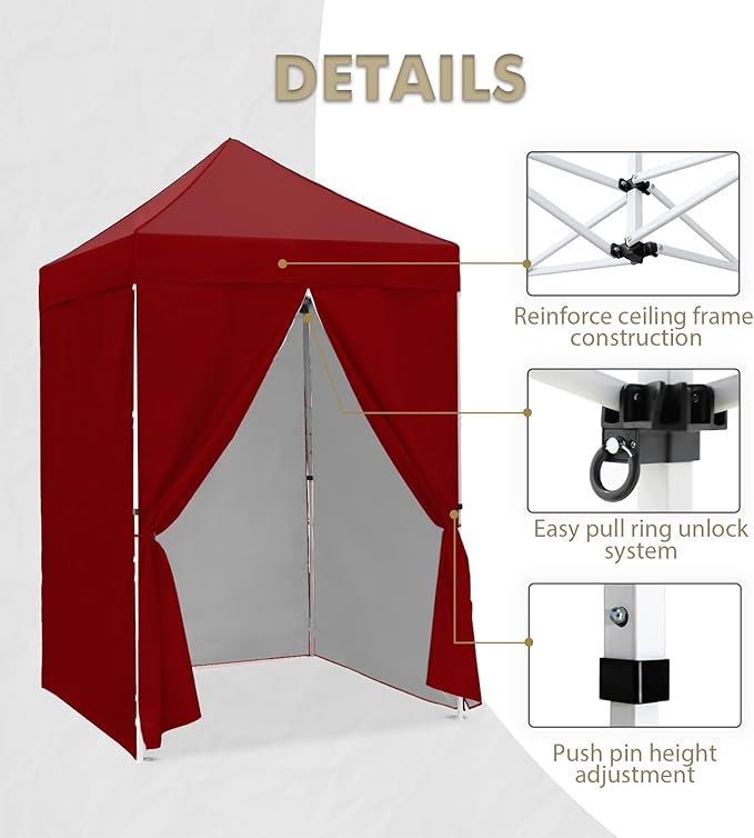 EAGLE PEAK 5x5 Instant Canopy with 4-Side Wall Panels Small Pop up Portable Canopy Tent with Carry Bag Light Weight Sun Shelter for Sports Camping and Beach Burgundy