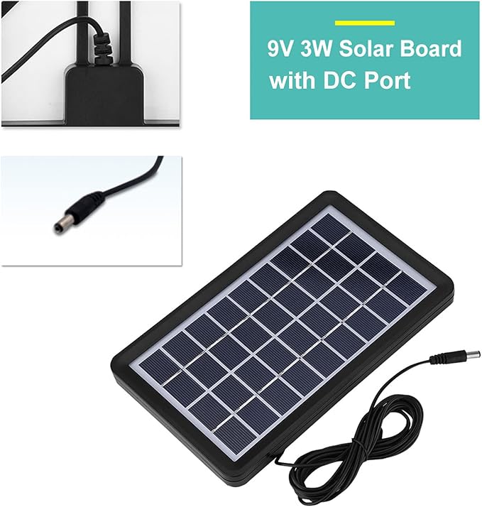 ASHATA 9V 3W Solar Panel 93% Light Transmittance 18% Conversion Rate IP65 Polysilicon Solar Panel Power Backup with DC Port Charging for LED Lights Mini Fans etc
