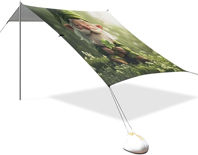 St. Patrick's Day Beach Canopy Sun Shelter with Sandbags &amp Sand Shovel &amp Windproof Ropes - Portable 110x126 Beach Shade Beach Tent for Camping Picnics