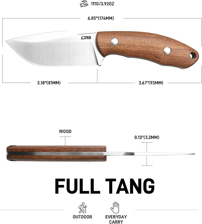 CJRB Mutt Fixed Blade Knife 3.18 AR-RPM9 Steel Blade EDC Camping Knife with Wood Handle Full Tang Hunting Survival Knives with Sheath J1958 WD