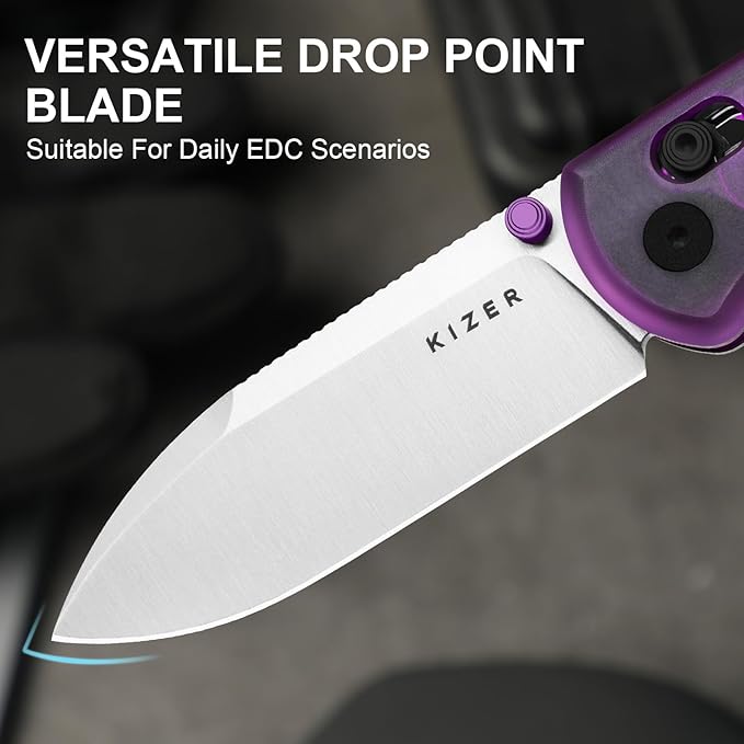 Kizer Drop Bear EDC Pocket Knife 2.97” Nitro-V Blade Purple PC Folding Knife with Thumb Stud Opener Lightweight Clutch Lock Camping Hunting Knife for Men Women Gift V3619M2