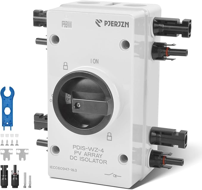Solar Panel Disconnect Switch 4P 32A 1000VDC Isolator Switch PV System IP66 Waterproof - Ideal for Solar Power Outdoor Isolation Cut Off for Photovoltaic System Repair Replace(1000V 32Amps)