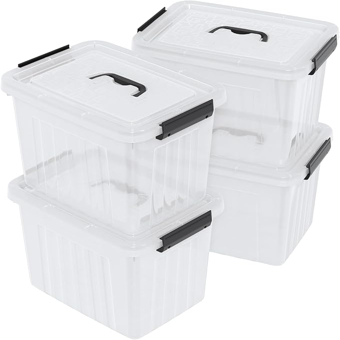 18 Quart Clear Plastic Storage Box with Handle Latching Bins with Lid 4 Packs