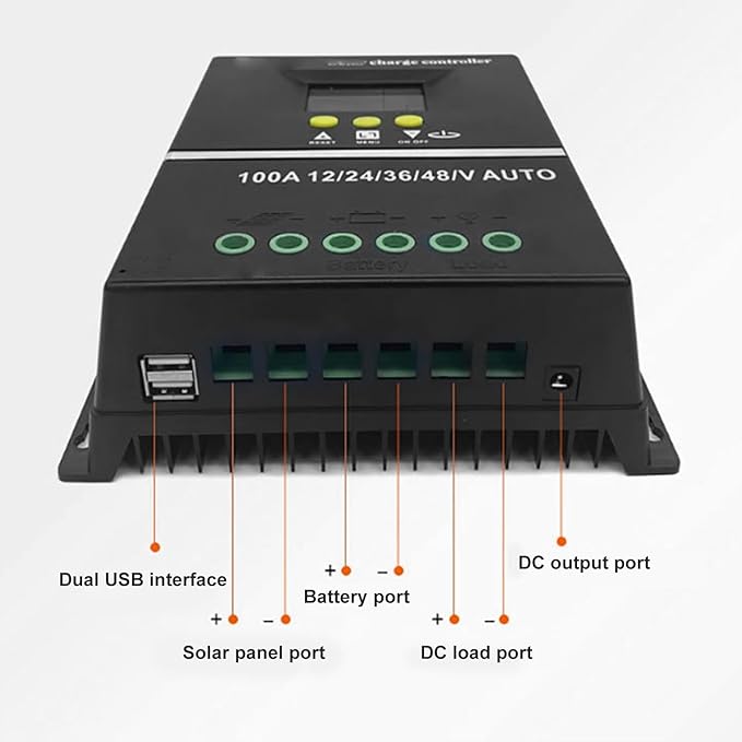 KIMISS MPPT Solar Charge Controller 100A 12V/24V/36V/48V Dual USB Ports &amp Backlit LCD Display Solar Panel Regulator Adaptive Solar System Monitor