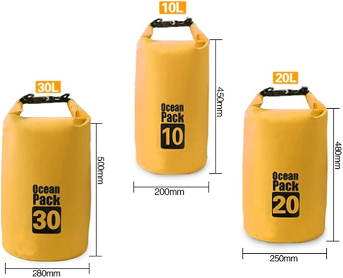 JIAN YA NA Waterproof Dry Bags Roll Top Dry Compression Sack Keeps Gear Dry Bags with Adjustable Strap for Outdoor Kayaking Beach Rafting BoatingBonus Waterproof Phone Case (Yellow 30L)