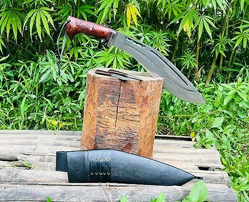 12 Full Tang Farmer Hunting Kukri - Handmade Survival Khukuri - High Carbon Steel Machete - Tactical Knife with Rosewood Handle - Ready to Use
