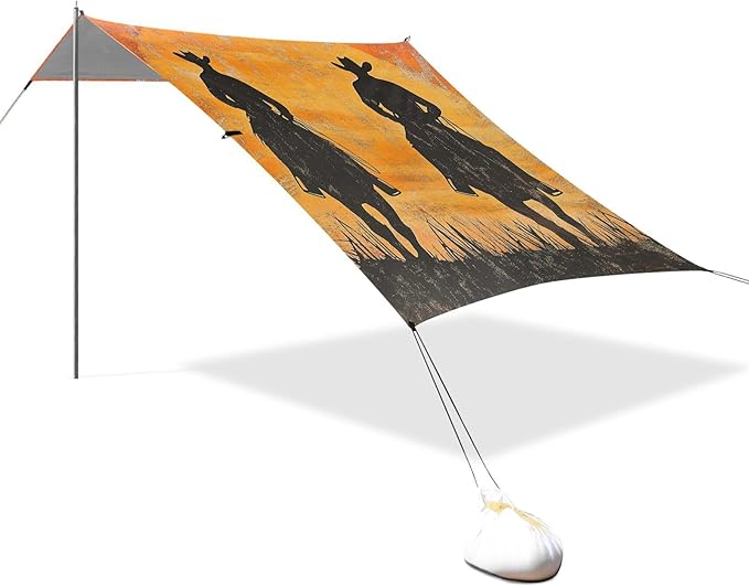 Two Western Cowboys Beach Tent UPF50 Waterproof Shade Sun Shelter with Sandbags and Shovel for Camping Picnics Backyard &amp Fishing
