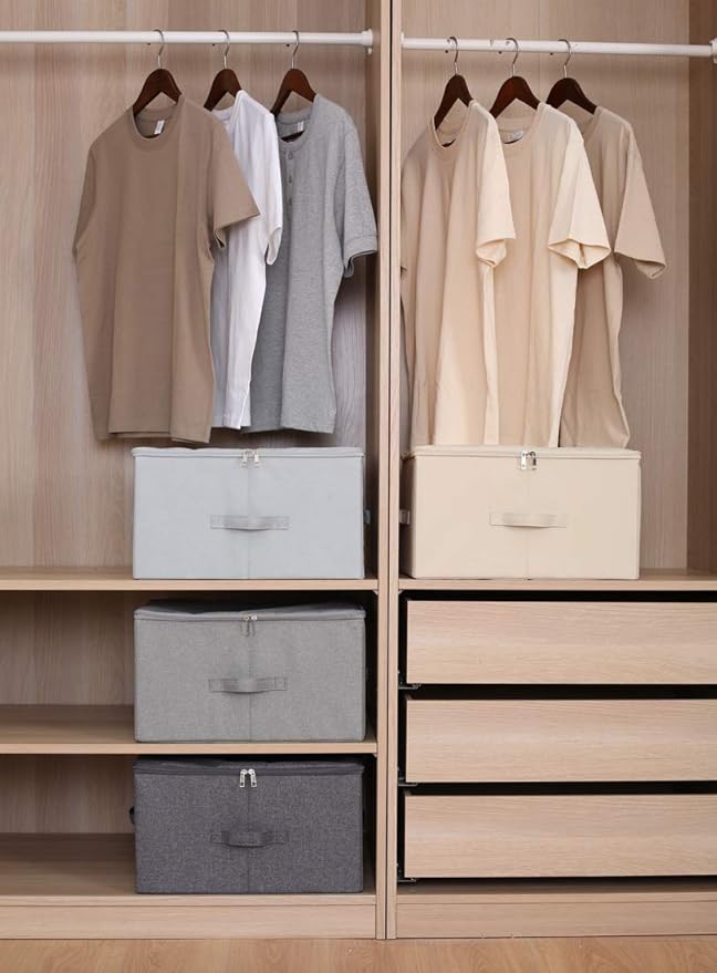 iwill CREATE PRO Collapsible Rigid Storage Bins with Lid Shelves Clothes Storage Cubes Tide Up Your Wardrobe Beige Set of 2
