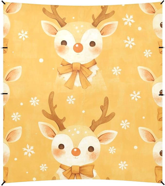 Tiny Reindeer Face Yellow Stable Beach Tent UPF50+ Water-Resistant Portable Sun Shelter Includes Sand Shovel Sandbags Stability Poles for Family Trips Picnics &amp Camping