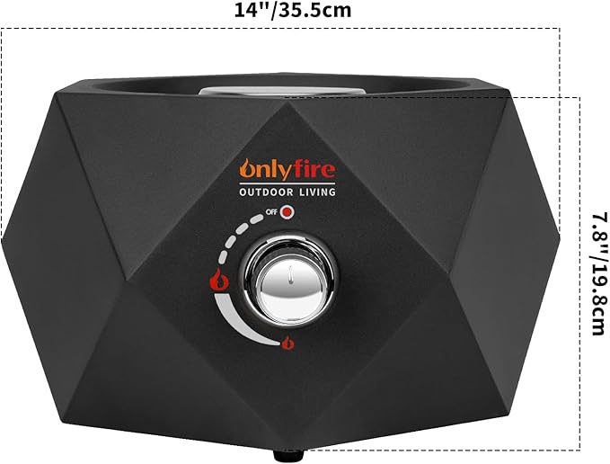 ONLYFIRE OUTDOOR LIVING 14” Modern Tabletop Fire Pit for Table with Umbrella Hole Portable Gas Firepit for 1lb Propane Gas Patio Backyard Porch Camping RV Tailgating Bottom-Mounted FP003