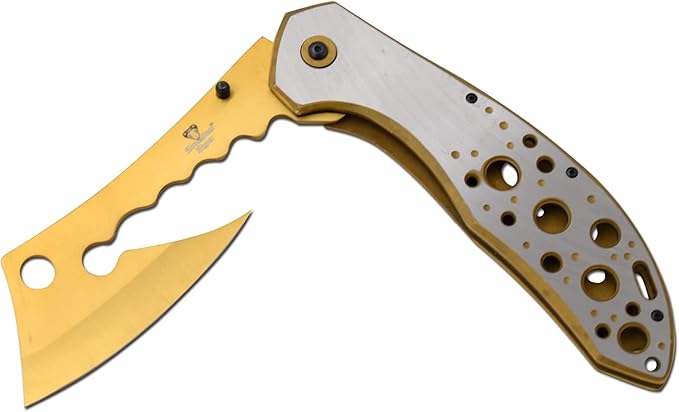 Snake Eye Tactical 12 Jumbo Huge Heavy Duty Ultra Smooth One Hand Opening Folding Pocket Knife Limited Edition Collectors Knife - Ideal for Recreational Work Hiking Camping (Gold)