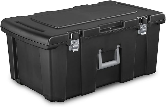 16 Gallon Heavy Duty Plastic Footlocker Storage Trunk Storage Container with Sturdy Handles and Durable Wheels (Black)