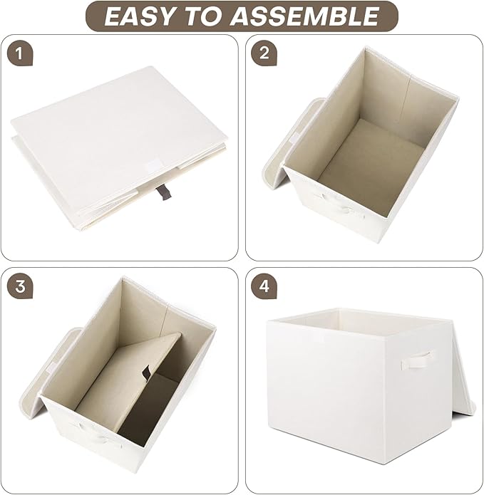 Bagnizer Large 22 Quart Linen Fabric Foldable Storage Bin Cube Organizer Basket with Flip-Top Lid &amp Handles Clothes Blanket Box for Home Office Closet White 4 Pack 14.6 x 9.5 x 9.5”