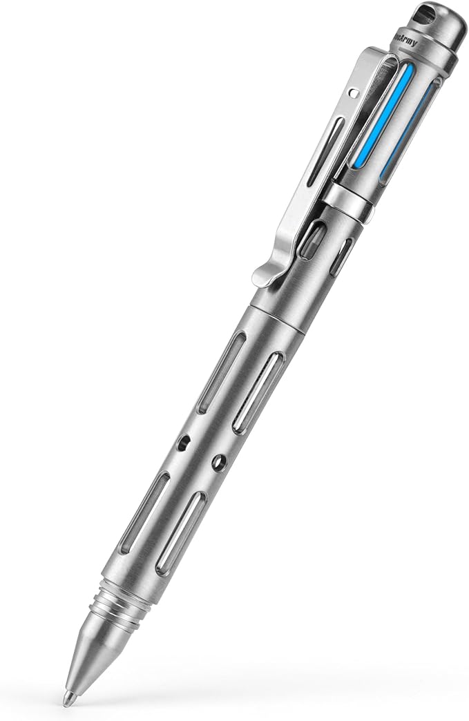 MecArmy TPX25 Titanium Luxury Pen Edc Keychain Pen with Unique Anti-Tilt Shell Fluorescent Bar Pocket Clip for Office Writing Waterproof Multitool with Glass Breaker for Emergency gifts (Titanium)