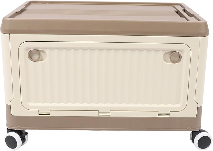 Foldable Storage Bin with Lid Wheels Stackable Rolling Utility Storage Container with Handle Clothes Books Snack Shoe Grocery Collapsible Bins with Lids (L (71x50cm/28x19.7in))