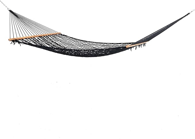 Castaway Living 13 ft. Double Traditional Hand Woven Navy Polyester Rope Hammock with Free Extension Chains and Tree Hook for 2 People with a Weight Capacity of 450 lbs.