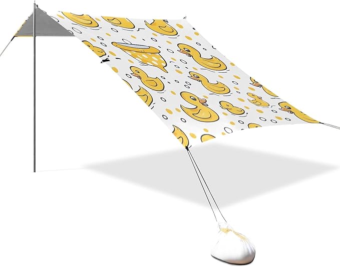 ALAZA Yellow Duck Beach Tent Sun Shelter UPF50+ Protection Beach Shade Canopy w/ 4 Sandbags for Outdoor Camping Fishing Backyard Fun Picnic 10x9 ft