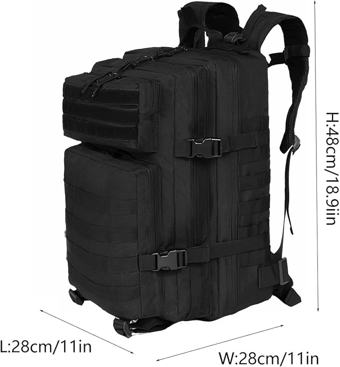 Lawaia Tactical Backpack Military Hunting Gym Hiking Rucking Backpack with Weights Survival Rucksack Tool Motorcycle Accessories Fishing Camping Range Bag 50L for Men (Black)