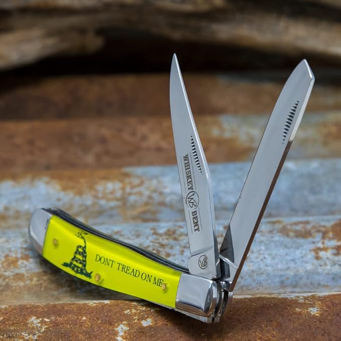 WHISKEY BENT HAT CO. Traditional Trapper Folding Pocket Knife 4.125 Closed Length 440C Stainless Steel Blades (Don't Tread)