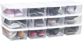 Stackable Plastic Storage Shoebox BPA-Free Nestable Container with Latching Lid to Organize Shoes See-Through Box for Home and Office Multi-Purpose Storage Case Clear Bins (12 Pack 6 Quart White)
