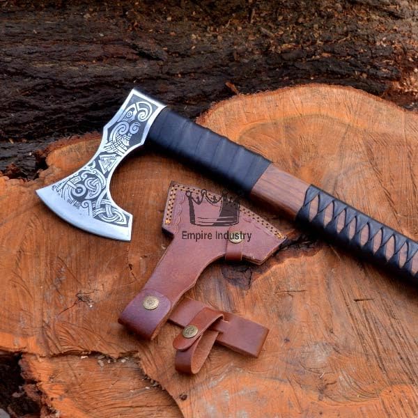 Handmade High Carbon Steel Viking Valhalla Axe with Sheath - Hunting Axe - Hunting Axe - Rose Wood Handle - Gift for Him by Empire Industry